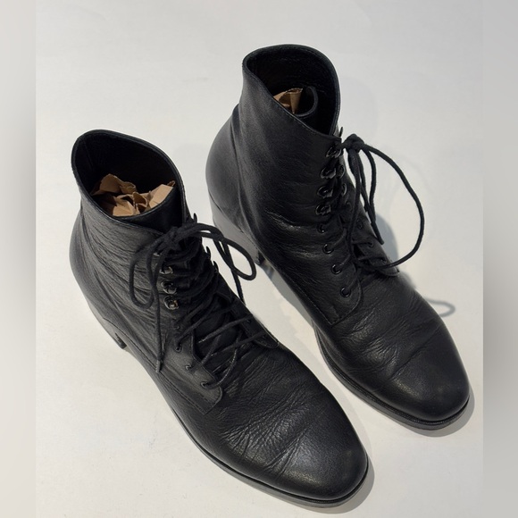 Christy Dawn Black Leather Lace-up Boots Deadstock Leather 9 - Picture 2 of 14